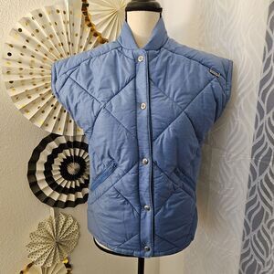 Vintage Edelweiss Skiwear Puffer Vest | Blue Button-up | Womens Small